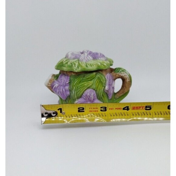 Mini Floral Teapot Purple Green Garden Ceramic With Lid Vintage - Picture 7 of 8